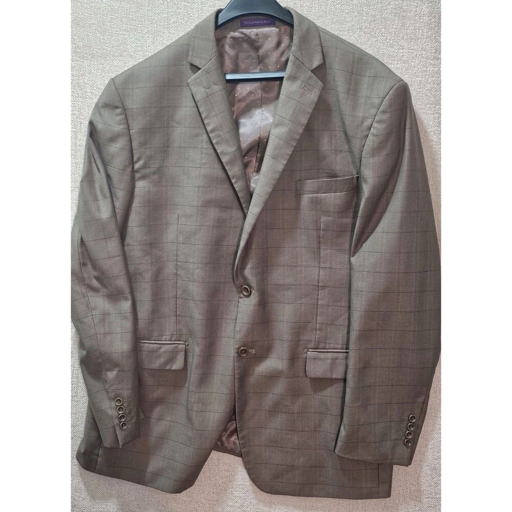 Vinci Mens 46L Windowpane Blazerโ Italian Designed Brown Plaid Suit Jacket